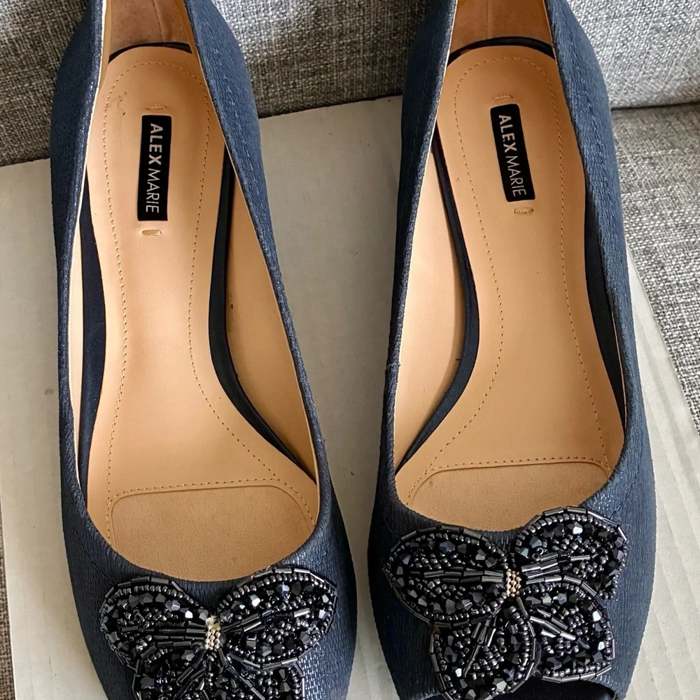 Alex Marie Black Women's Beaded Butterfly Flats